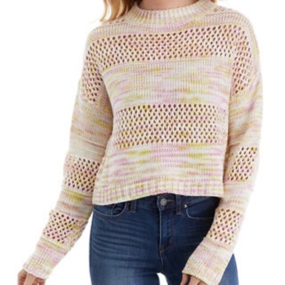 True Craft Mock neck Sheer Knit Cropped‎ Sweater Lilac Dust Small